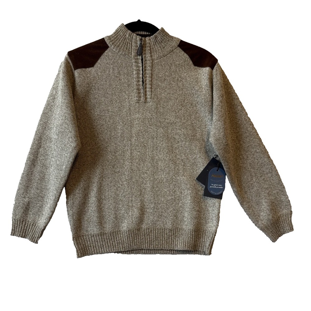 NWT Day & Age Boys 14 L Fleece Lined 1/4 Zip Sweater Patch Shoulder Academia